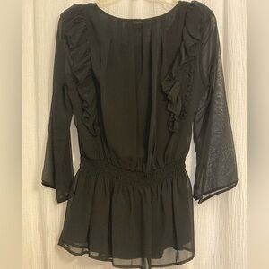 Black Ruffled Sheer Blouse